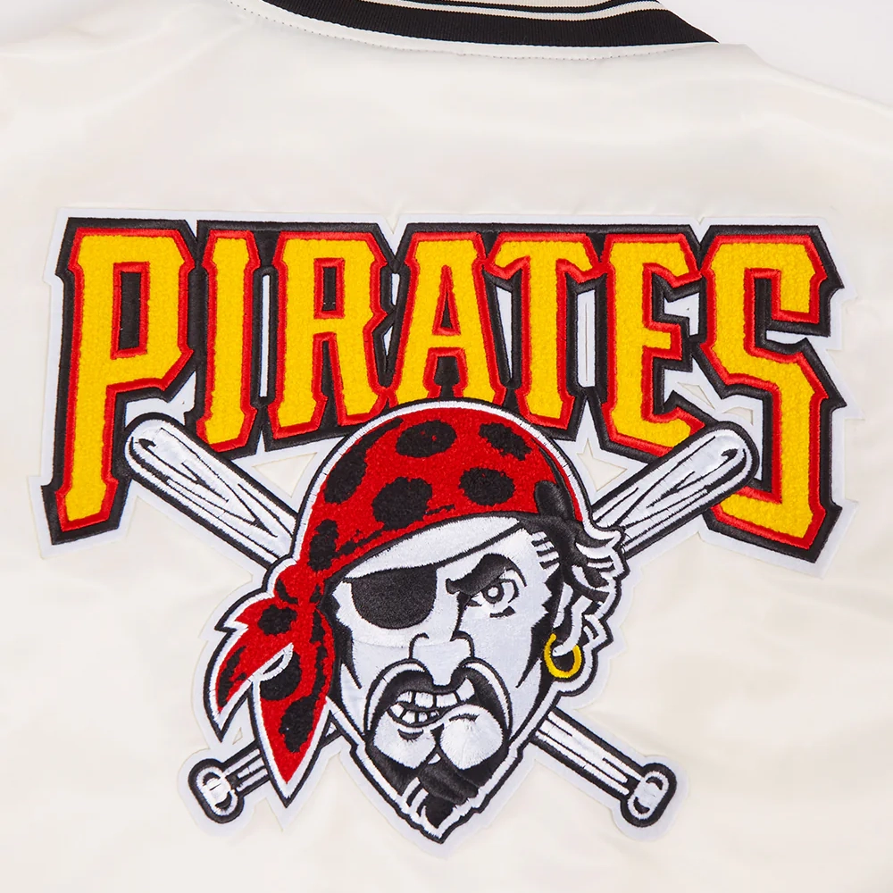 Pittsburgh pirates retro classic womens full snap satin varsity jacket white 4