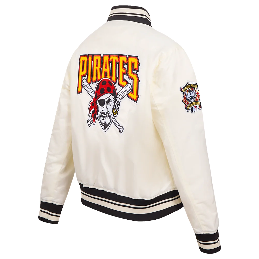 Pittsburgh pirates retro classic womens full snap satin varsity jacket white 5
