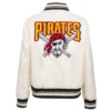 Pittsburgh pirates retro classic womens full snap satin varsity jacket white 6