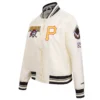 Pittsburgh pirates retro classic womens full snap satin varsity jacket white 7