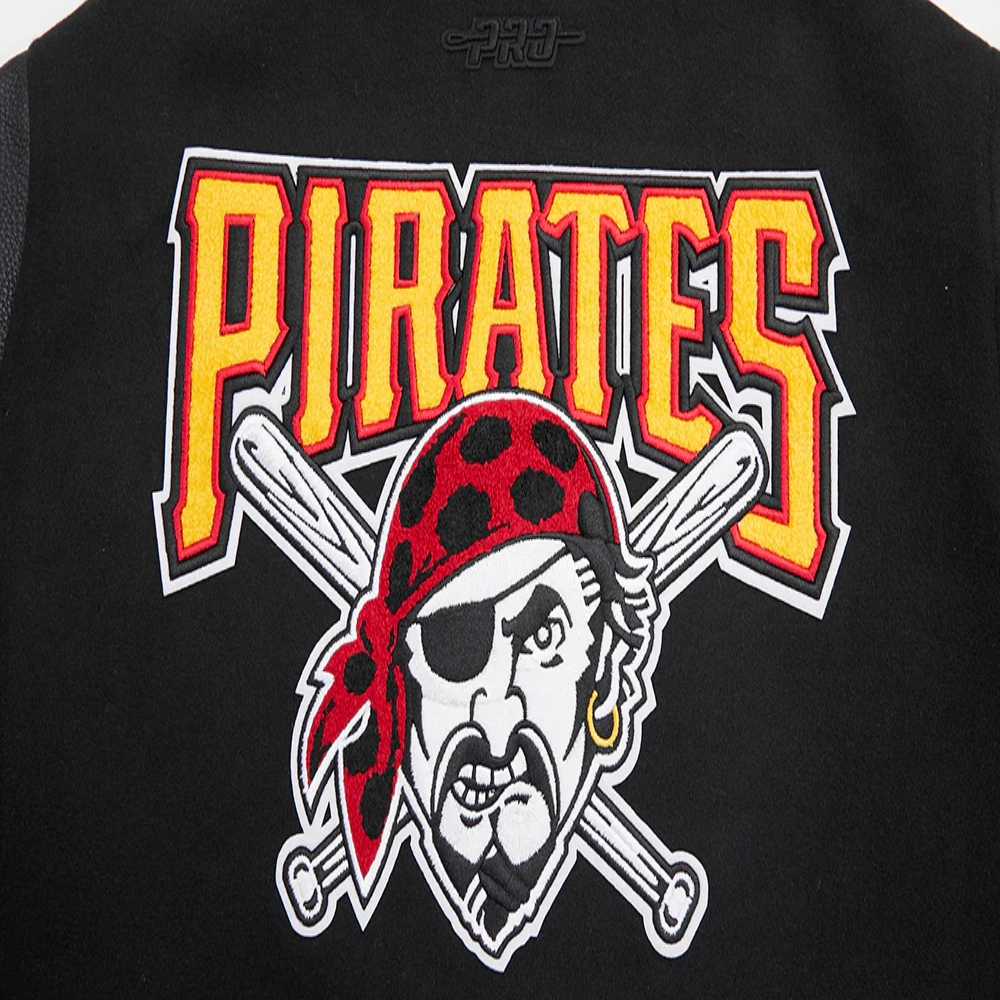 Pittsburgh pirates retro classic womens wool leather varsity jacket black 4