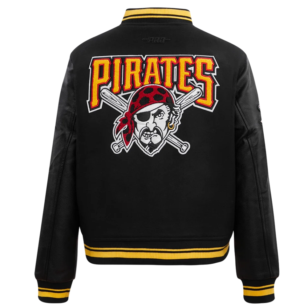 Pittsburgh pirates retro classic womens wool leather varsity jacket black 5