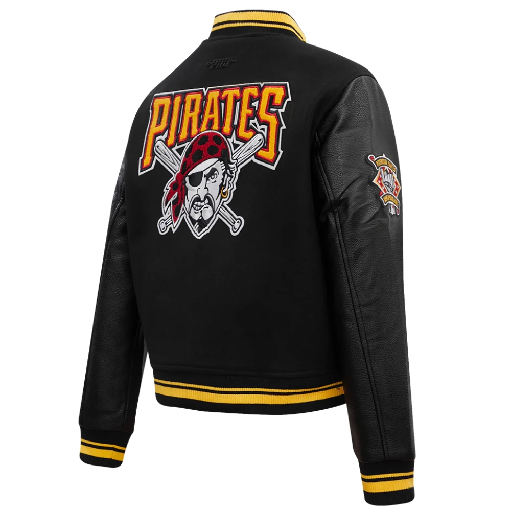 Pittsburgh pirates retro classic womens wool leather varsity jacket black 6