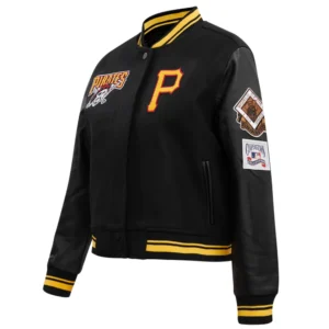 Pittsburgh pirates retro classic womens wool leather varsity jacket black 7