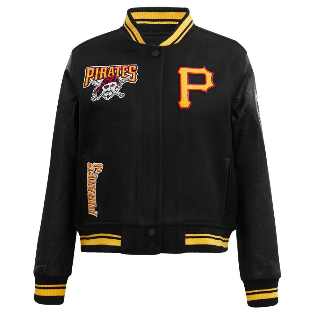 Pittsburgh pirates retro classic womens wool leather varsity jacket black 8