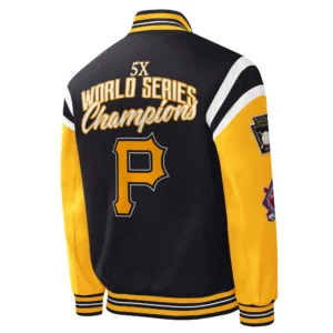 Pittsburgh pirates title holder full snap varsity jacket black yellow 2 1