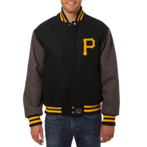 Pittsburgh pirates two tone handcrafted logo wool jacket black gray 1