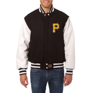 Pittsburgh pirates two tone wool and leather jacket black white 1