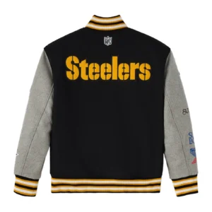 Pittsburgh steelers black grey full snap wool varsity jacket