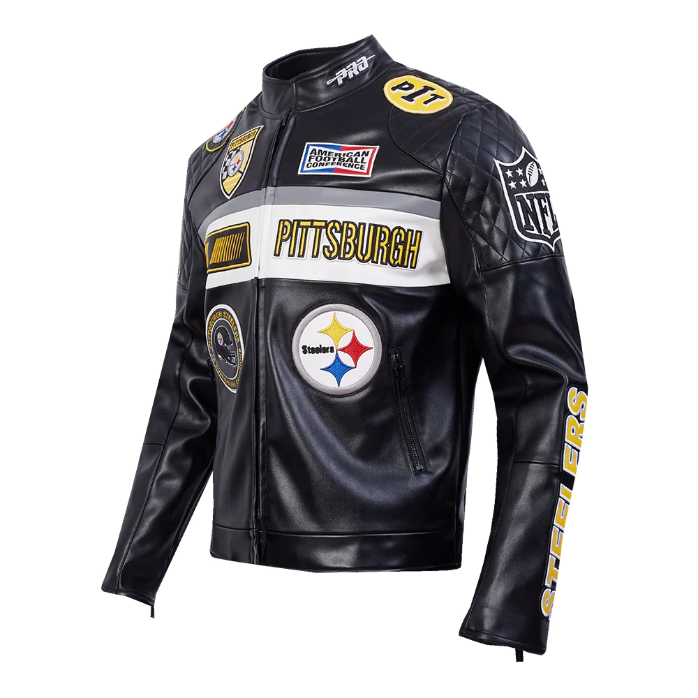 Pittsburgh steelers black moto leather jacket