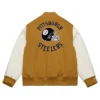 Pittsburgh steelers browncream dusted varsity jacket 1