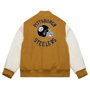Pittsburgh steelers browncream dusted varsity jacket 1