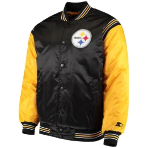 Pittsburgh steelers enforcer full snap satin varsity jacket blackyellow 6