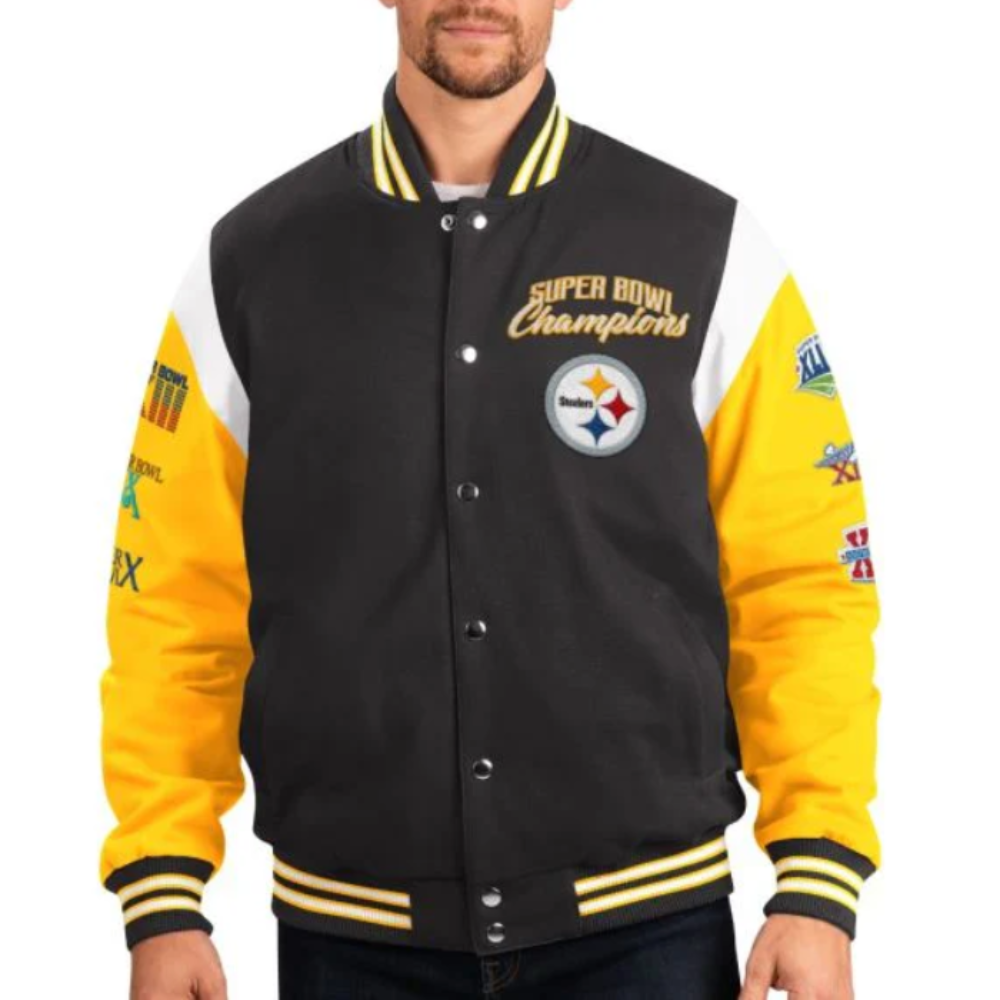 Pittsburgh steelers franchise black and yellow wool varsity jacket 1