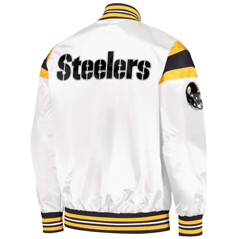 Pittsburgh steelers full snap satin varsity jacket white 2