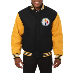 Pittsburgh steelers handmade wool varsity jacket black yellow 1