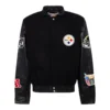 Pittsburgh steelers jeff hamilton wool leather varsity jacket black 1