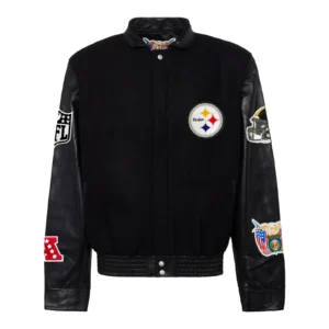 Pittsburgh steelers jeff hamilton wool leather varsity jacket black 1