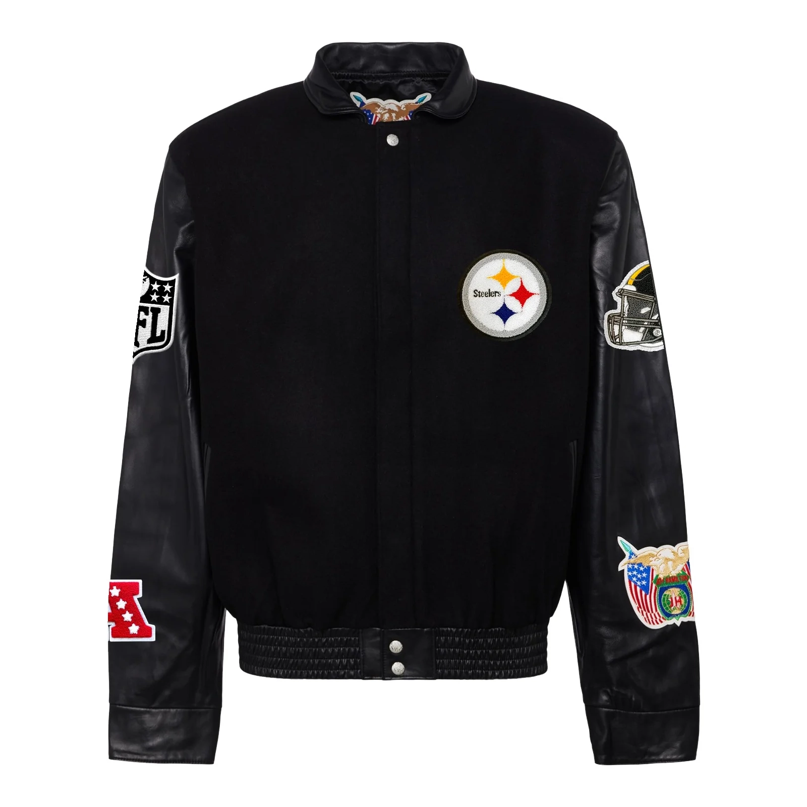 Pittsburgh steelers jeff hamilton wool leather varsity jacket black 1