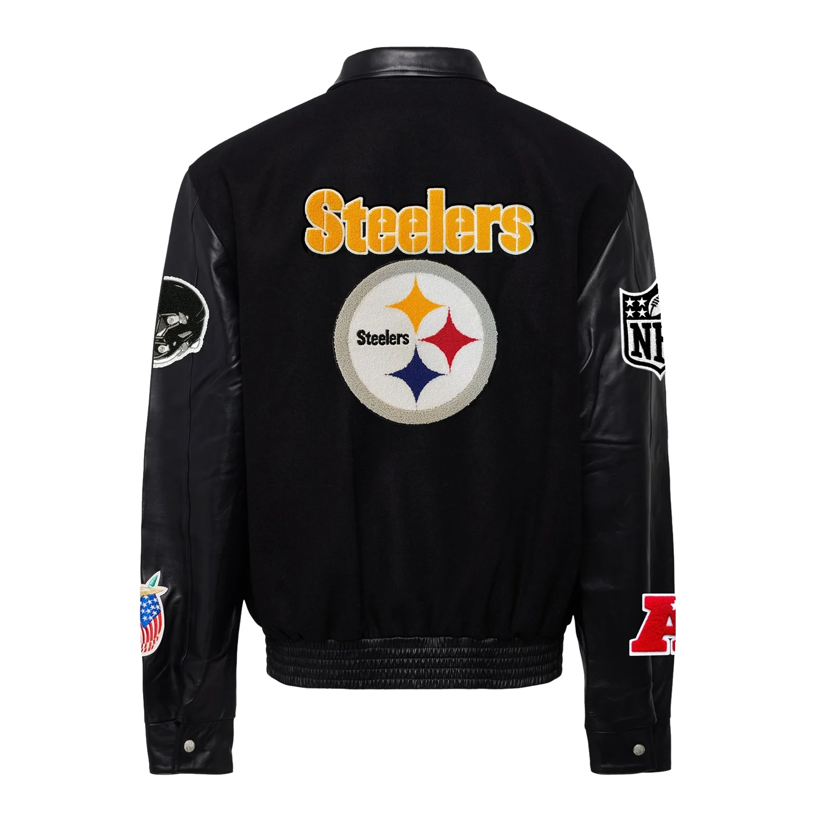 Pittsburgh steelers jeff hamilton wool leather varsity jacket black 2