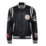 Pittsburgh Steelers Full Leather Rib knitted Black Varsity Jacket