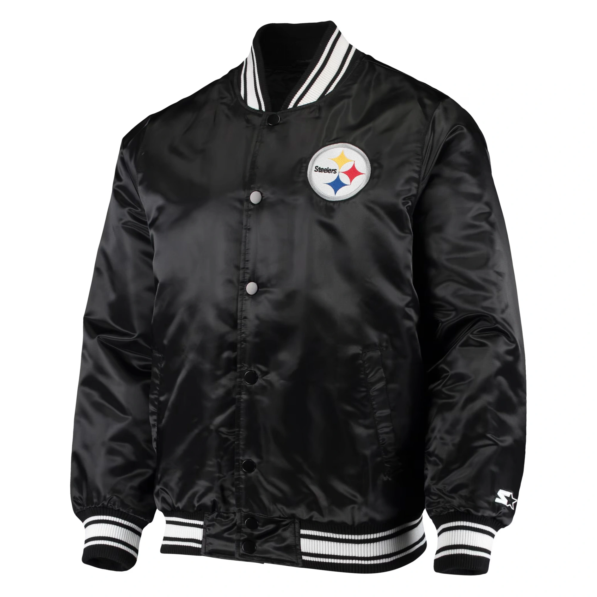 Pittsburgh steelers locker room satin varsity jacket black 1