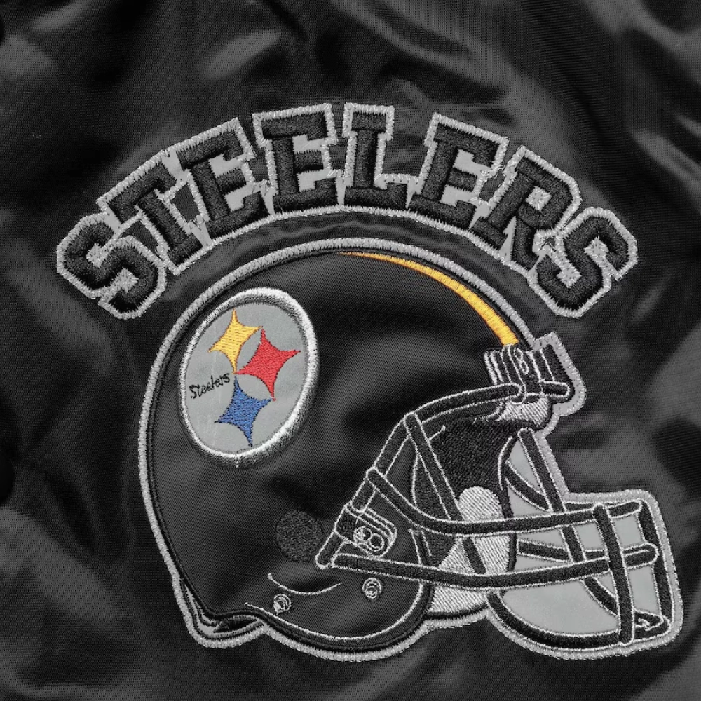 Pittsburgh steelers locker room throwback satin varsity jacket black yellow 1