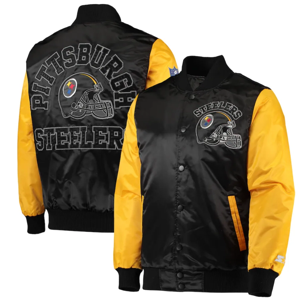 Pittsburgh steelers locker room throwback satin varsity jacket black yellow 3