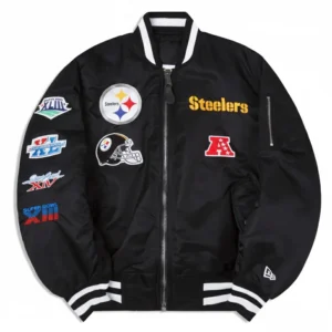 Pittsburgh steelers ma 1 black varsity jacket