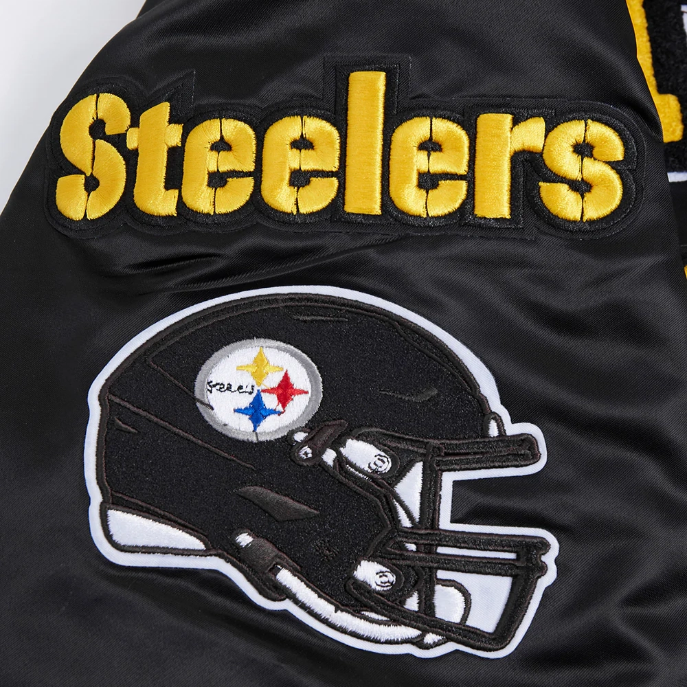 Pittsburgh steelers mashup full snap satin varsity jacket black 1