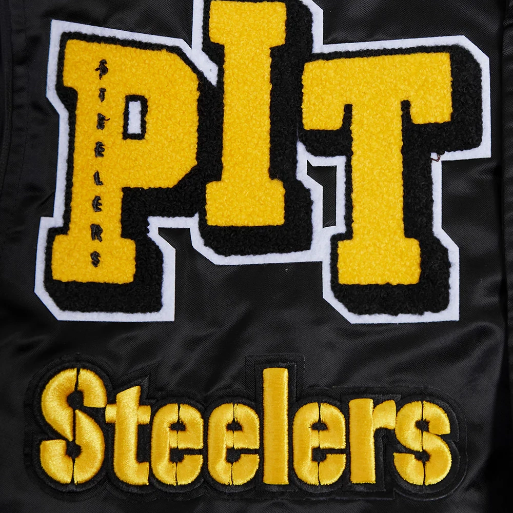 Pittsburgh steelers mashup full snap satin varsity jacket black 3