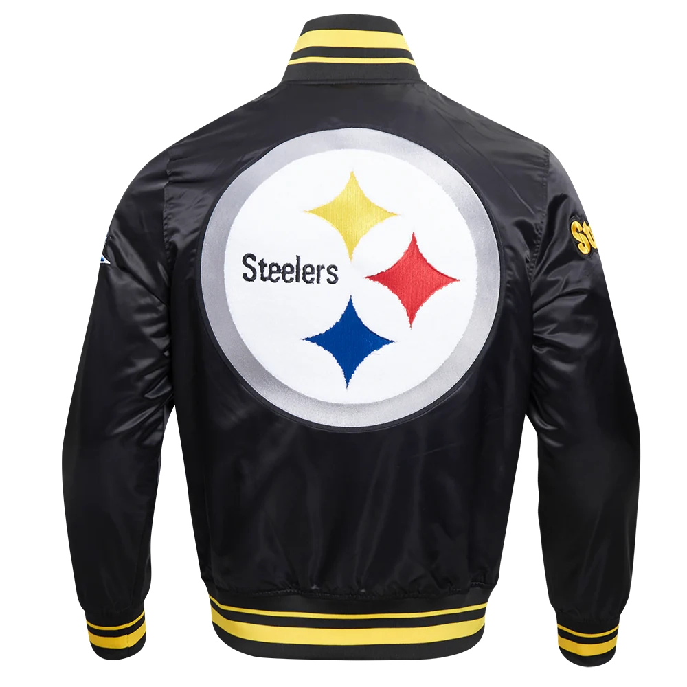 Pittsburgh steelers mashup full snap satin varsity jacket black 4