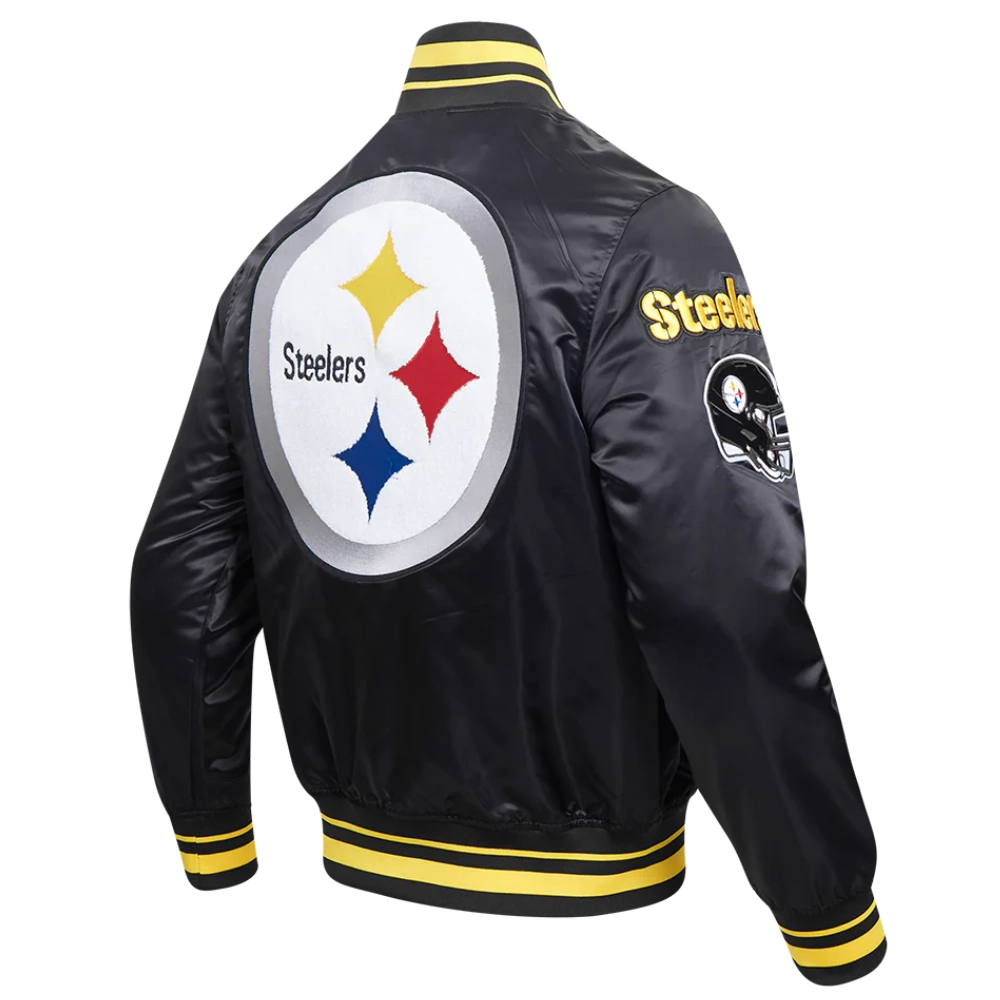 Pittsburgh steelers mashup full snap satin varsity jacket black 5