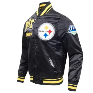 Pittsburgh steelers mashup full snap satin varsity jacket black 6