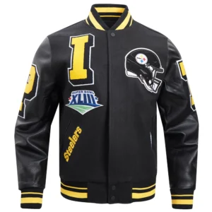 Pittsburgh steelers mashup wool leather varsity jacket black 1 1