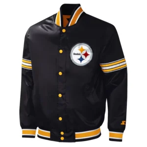 Pittsburgh steelers midfield full snap satin varsity jacket black 1