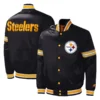 Pittsburgh steelers midfield full snap satin varsity jacket black 3