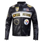 Pittsburgh Steelers Moto Full-Zip Black Leather Jacket