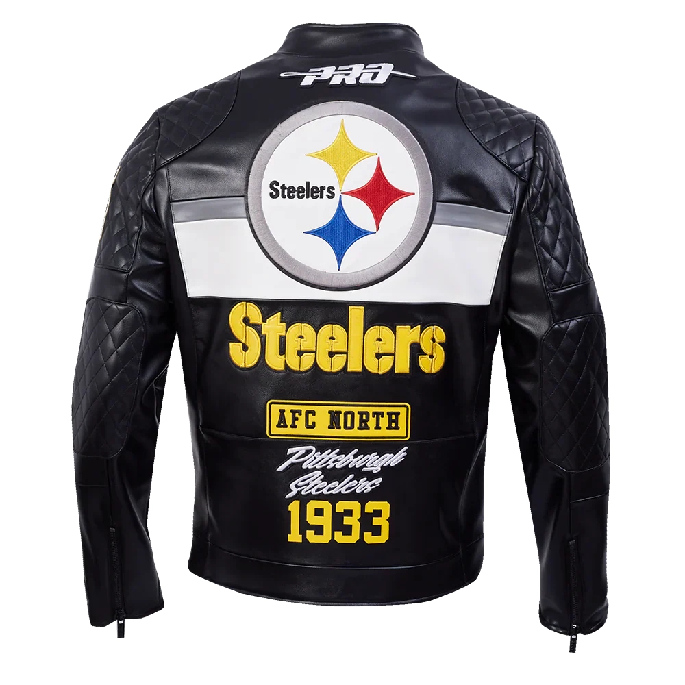 Pittsburgh steelers moto black leather jacket