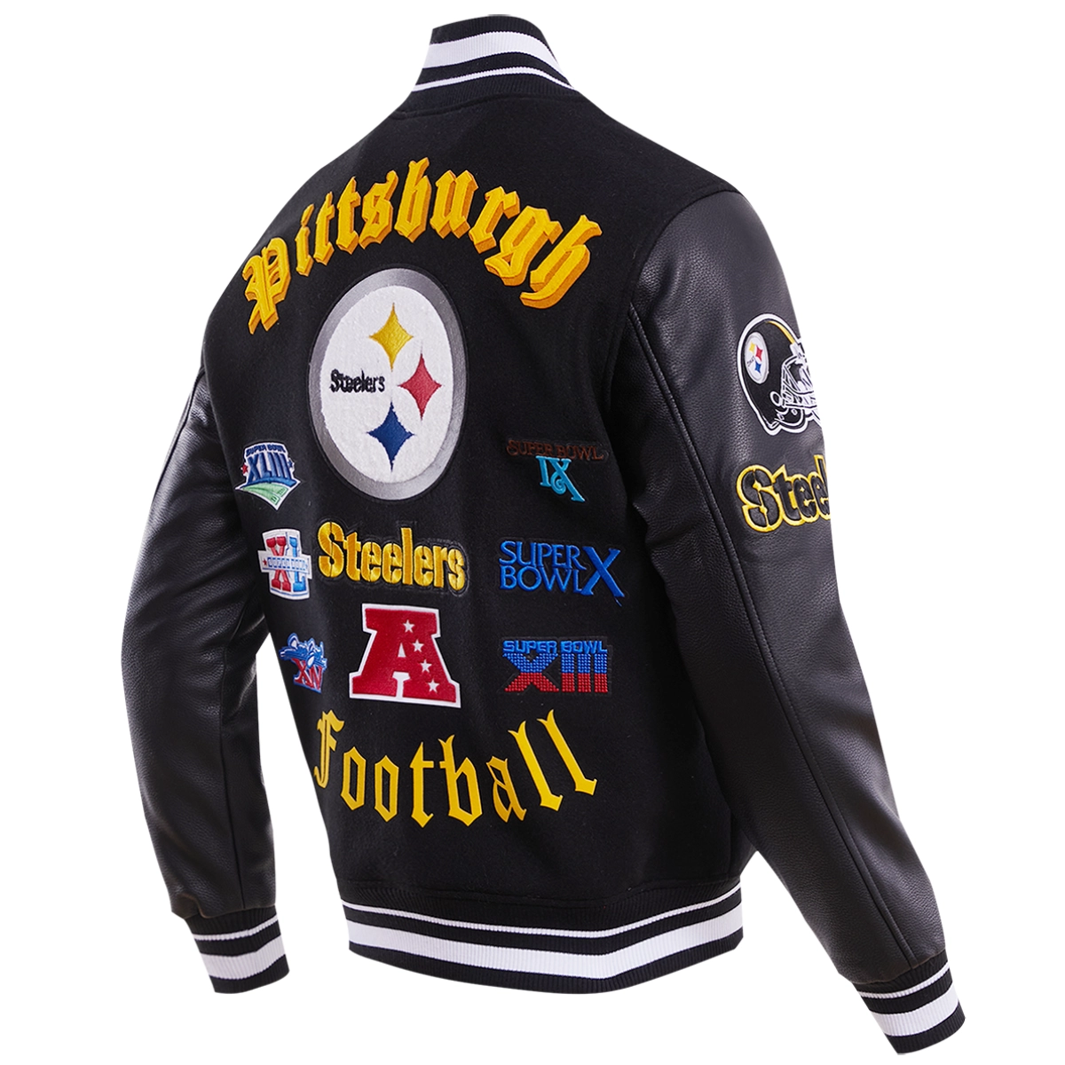 Pittsburgh steelers old english wool leather varsity jacket black 4 1