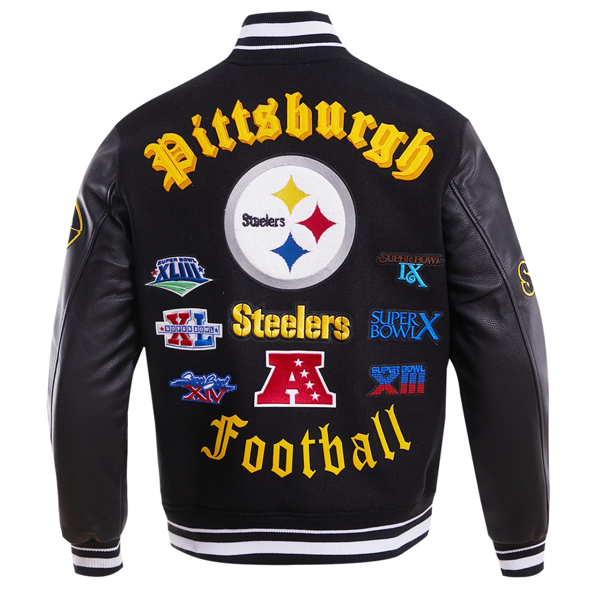 Pittsburgh steelers old english wool leather varsity jacket black 5 1