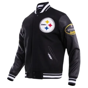 Pittsburgh steelers old english wool leather varsity jacket black 6 1