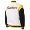 Pittsburgh steelers pitch full snap satin varsity jacket white black 1