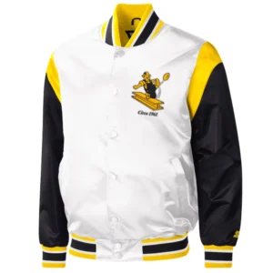 Pittsburgh steelers pitch full snap satin varsity jacket white black 2