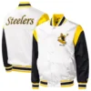 Pittsburgh steelers pitch full snap satin varsity jacket white black 3