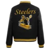Pittsburgh steelers retro classic womens wool leather varsity jacket black 4