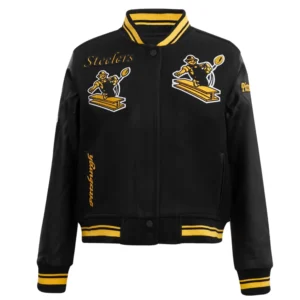Pittsburgh steelers retro classic womens wool leather varsity jacket black 7