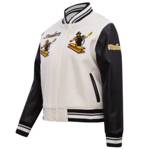 Pittsburgh steelers retro classic womens wool leather varsity jacket white black 4