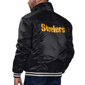 Pittsburgh steelers silver tab trucker satin varsity jacket black 1 1