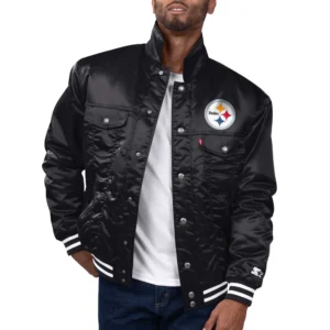 Pittsburgh steelers silver tab trucker satin varsity jacket black 1